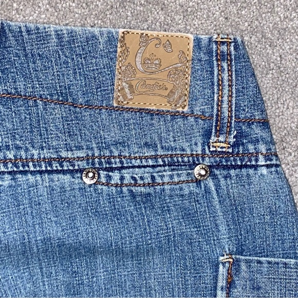 0 XS VTG Y2k Candies Denim Bell Bottom Wide Leg Flare Side Pocket Low Rose Jeans - Picture 10 of 11